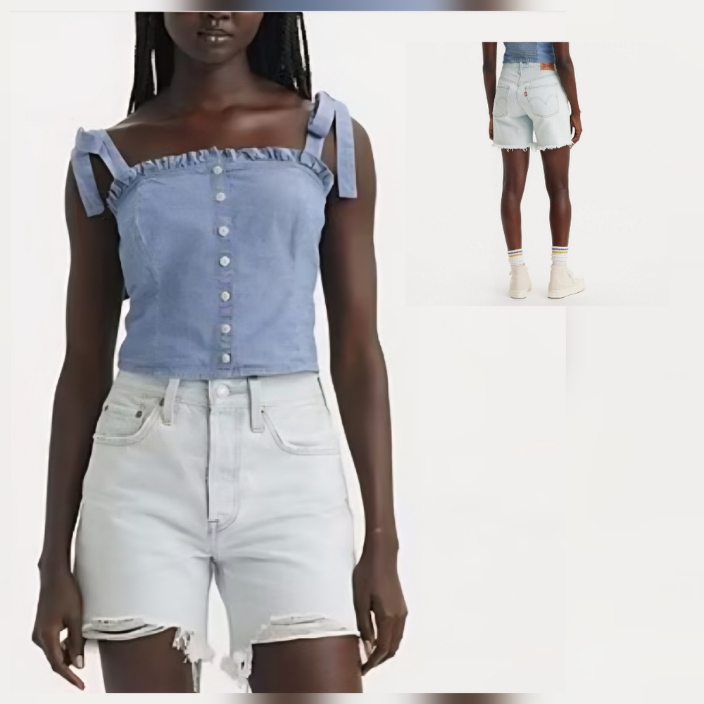 NEW! Levi's Mid Thigh High Rise Light Wash Denim Shorts Size 33